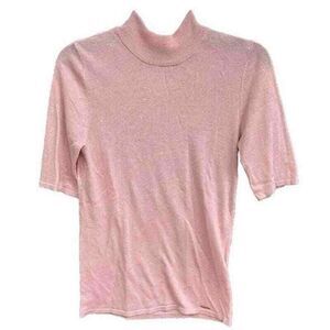Tahari‎ Soft Pink Cashmere Blend Stretch Mock Short Sleeve Top Knit Small Petite